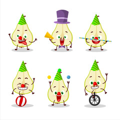 Naklejka premium Cartoon character of slash of green pear with various circus shows