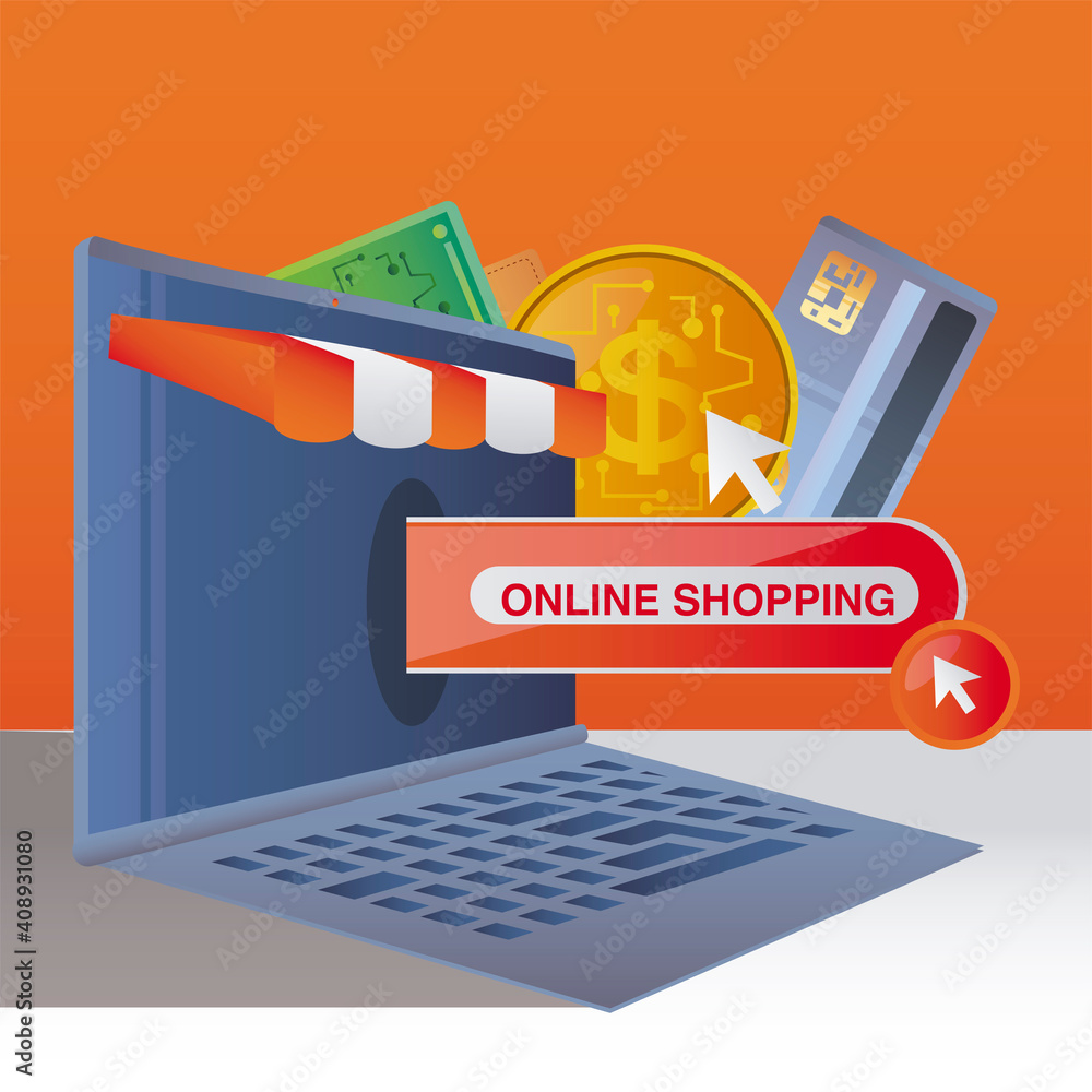 Sticker online shopping ecommerce, mobile payment money bank card