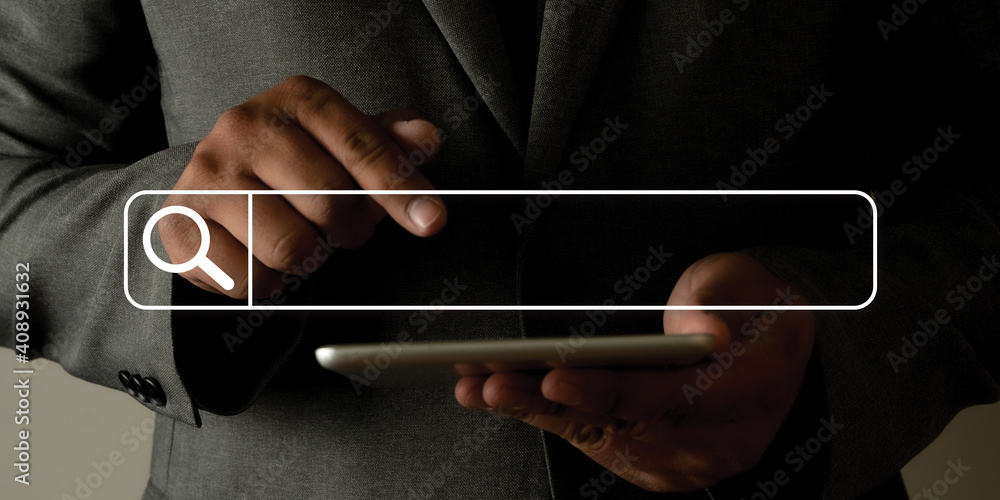 Poster businessman using searching browsing internet internet of things iot internet in work information co