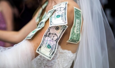 Dollars on bride at wedding dance