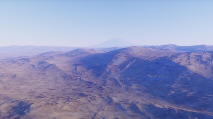 beautiful view from an exoplanet, a view from an alien planet, a computer-generated surface, a fantastic view of an unknown world, a fantasy world 3D render