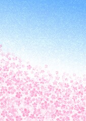 Fototapeta na wymiar 満開の桜と空の和紙背景イラスト no.11