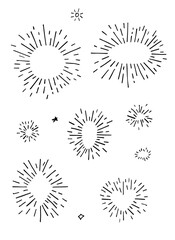 Obraz premium Set Vintage Hand Drawn Design Element Fireworks Black Rays. Vector.