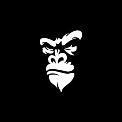 Vector logo illustration, ferocious gorilla head on black background
