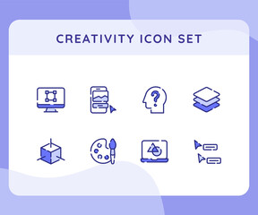 creativity icon icons set collection collections package rectangle mobile apps layer art work shape color palette white isolated background with outline style