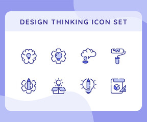 thinking bulb lamp gear roll paint pencil out of box icon icons set collection collections package white isolated background with outline style