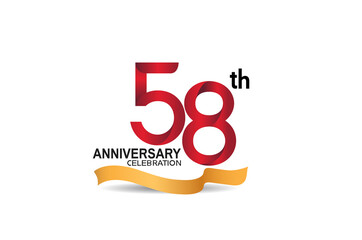 58 anniversary design logotype red color and golden ribbon for celebration isolated on white background © VECTORKURO