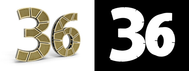 Number thirty-six (number 36) with perforated gold segments