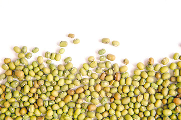 Hemp seeds on white background with copy space for text. Top view, macro, close up. Cannabis therapy concept. Isolated design template.