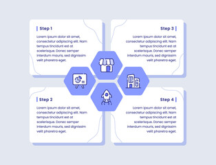 business infographic diagram four step store apartment rocket pie chart for banner template fyer poster presentation with outline style