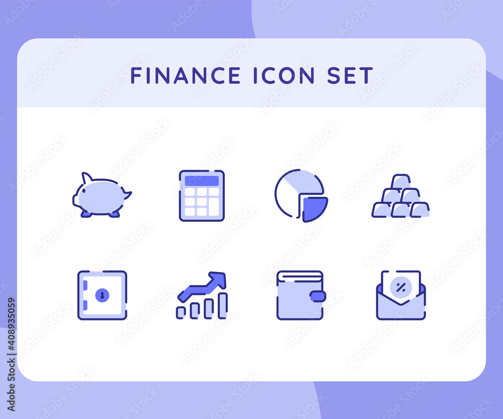 Poster finance icon icons set collection collections package piggy bank calculator golden vault banking inc