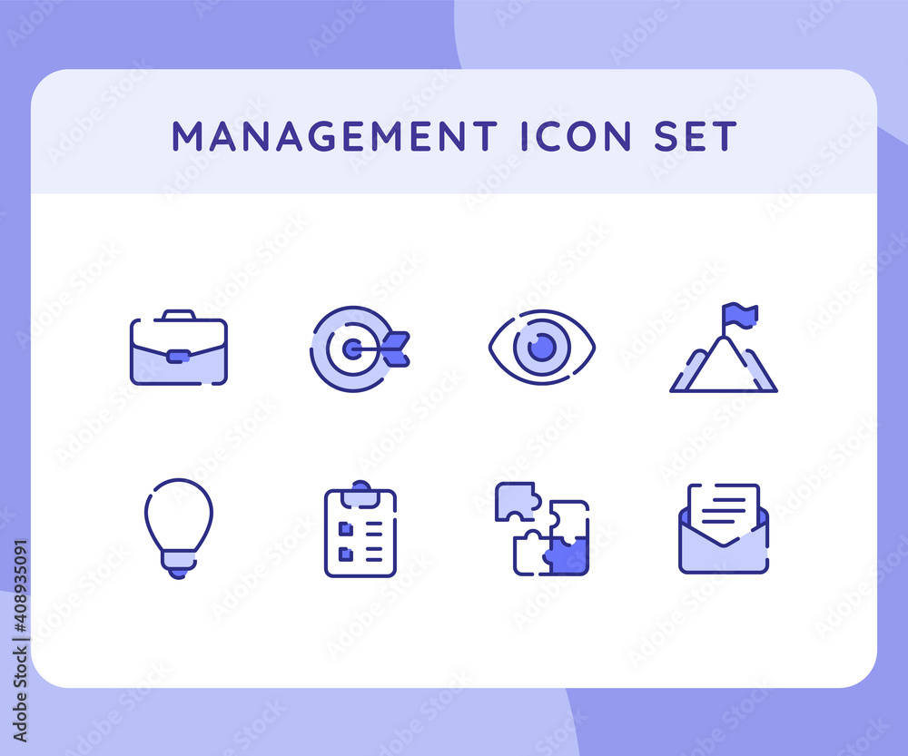 Poster management icon icons set collection collections package target briefcase vision flag puzzle bulb wh