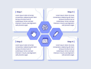 creative process infographic diagram four step brain pen notes apple fall for banner template fyer poster presentation with outline style