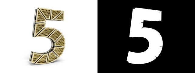 Number five (number 5) with perforated gold segments
