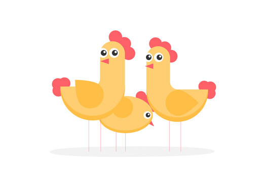 Cartoon flat vector chicken funny set