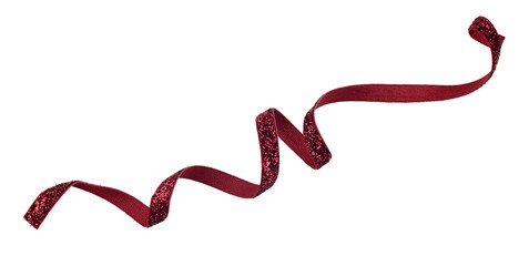 Winding red shining velvet ribbon isolated on white