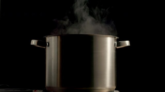 Large Saucepan Boiling With Steam, Slow motion