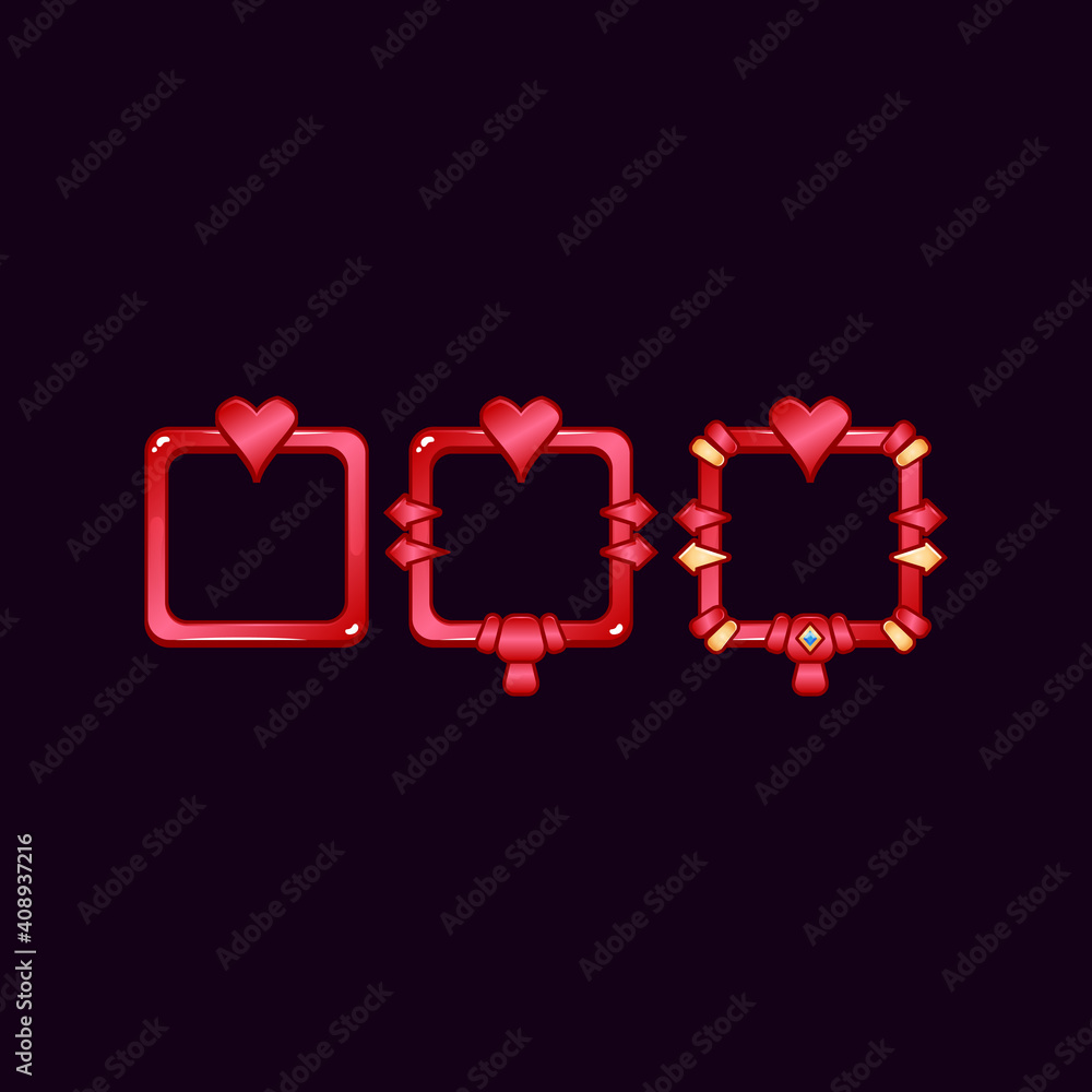 Fototapete set of game ui border frame with heart symbol for gui asset elements vector illustration
