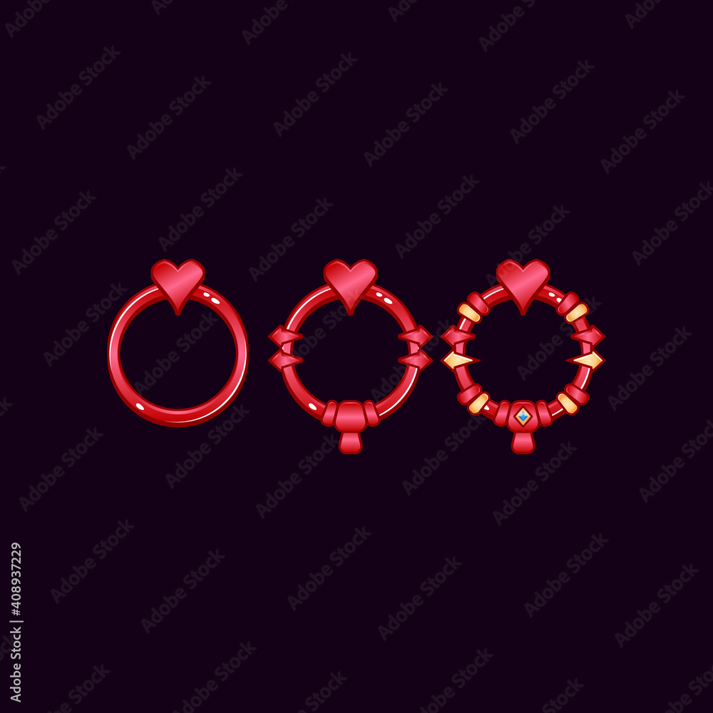 Aufkleber set of rounded game ui border frame with heart symbol for gui asset elements vector illustration