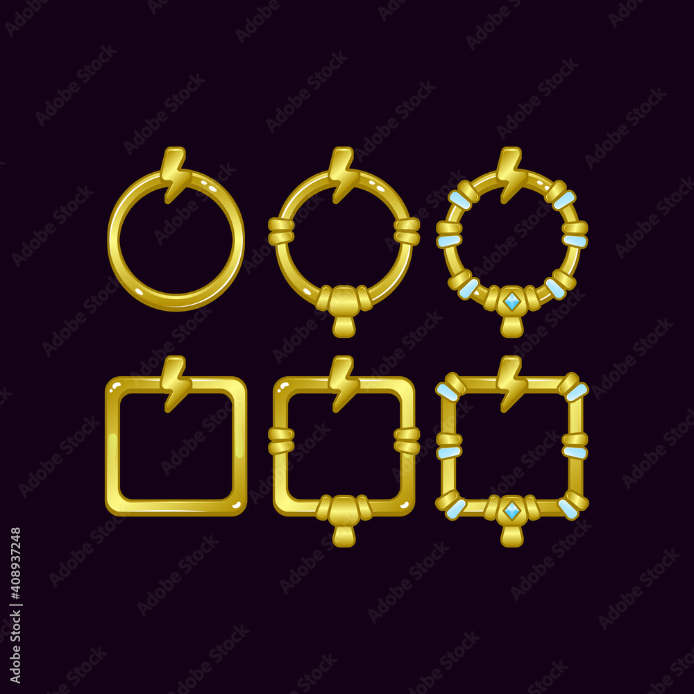 Aufkleber set of game ui border frame with thunder symbol for gui asset elements