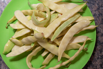 Fresh green beans bean salad (Phaseolus vulgaris L.) ready for consumption