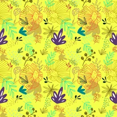Rolgordijnen abstract flowers on a yellow background © Эльвира Титова