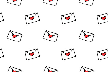 Letter with declaration of love. Seamless pattern. Vector illustration. Valentine Day message. Backdrop and texture for invitation, greeting card, web page