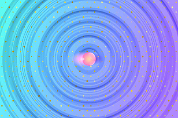 Embossed circles with gold dust and pink glass ball. 3D background with different shapes and textures