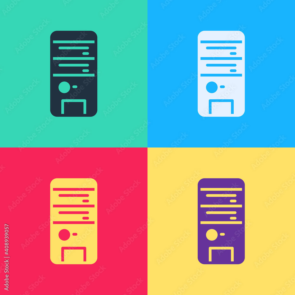 Poster pop art computer icon isolated on color background. pc component sign. vector.