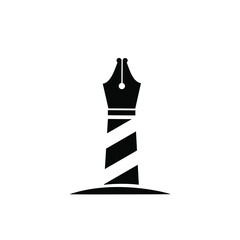 lighthouse pen logo icon vector illustration template design