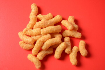 Israeli famous snack Bamba - made of peanut butter. Peanut Flips or peanut puffs