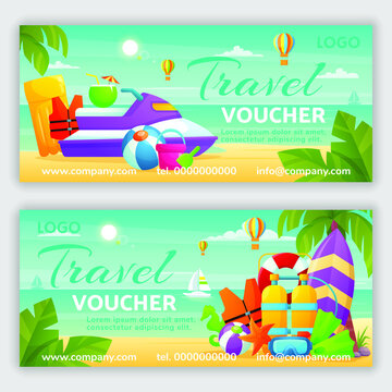 Travel voucher design template. Summer travel banners design. Vector illustration