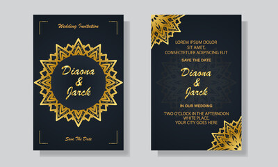 Naklejka na ściany i meble Luxury Wedding Invitation Card Design Template With Golden Mandala Background 