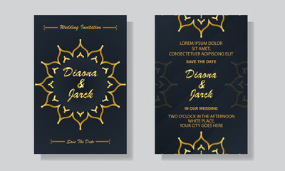 Luxury Wedding Invitation Card Design Template With Golden Mandala Background 