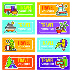 Set of travel voucher design template. Vector illustration