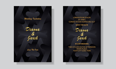 Luxury Wedding Invitation Card With Black And Golden Abstract Background
