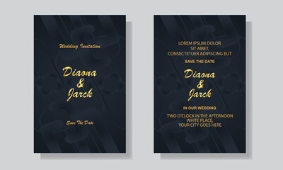 Luxury Wedding Invitation Card With Black And Golden Abstract Background
