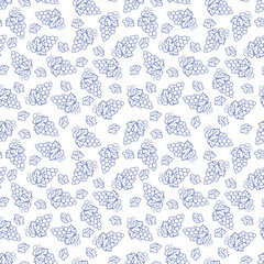 Fototapeta premium Seamless pattern of juicy grapes with leaves. This fruit design for your business projects. Perfect for fabrics and decor. Beautiful vector background. Tasty, juicy, ripe, healthy and sweet grapes.