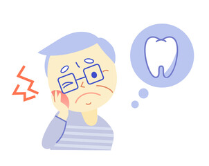Fototapeta na wymiar Elderly and Tooth hurts: Dental Illustration