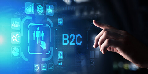 B2C Business to customer concept on virtual screen.