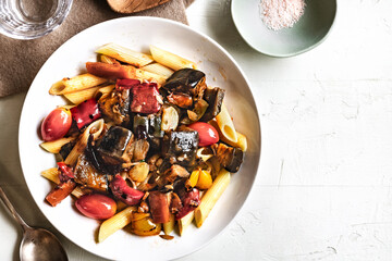 Penne with Aubergine Carrot ,Bell Pepper and Cherry tomatoes Sauce