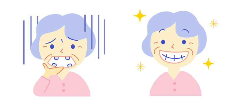 Senior rattling teeth without teeth: Dental illustration