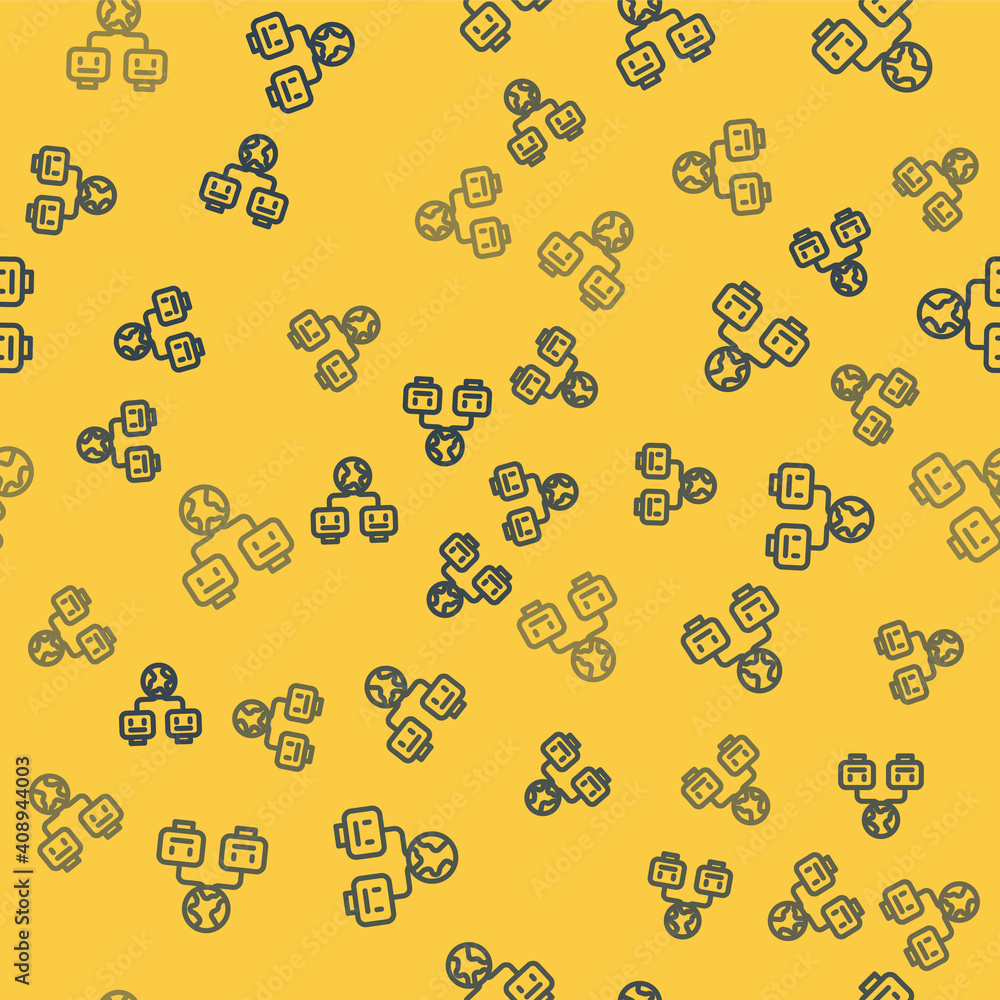 Poster blue line artificial intelligence icon isolated seamless pattern on yellow background. machine learn