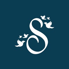 Initial letter S with birds shape vector logo