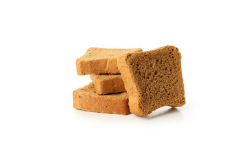 Pile of bread pieces isolated on white background