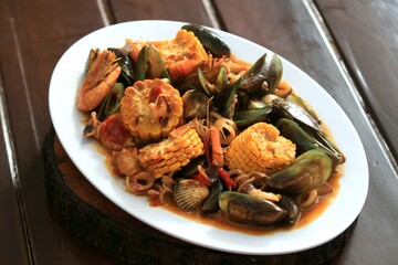 great seafood shellfish, crab, lobster, corn