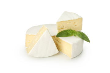 Delicious camembert cheese isolated on white background