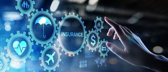 Insurance, health family car money travel Insurtech concept on virtual screen.
