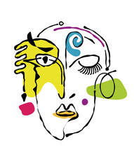 Woman face simple drawing sketch. Abstract minimal portrait. 
