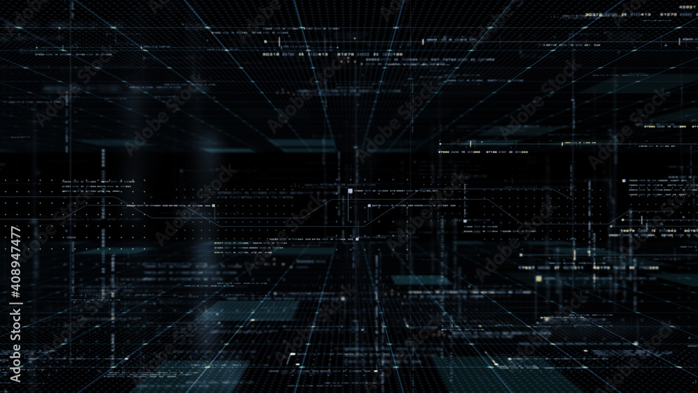 Leinwandbilder Futuristic simulation of 5G network concept, artificial intelligence deep learning performing analytic computational head up display